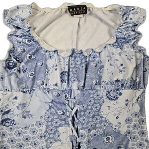 Vintage Maria Gabrielle Milkmaid Babydoll Top Blue Floral Mix Print M Corset Y2k